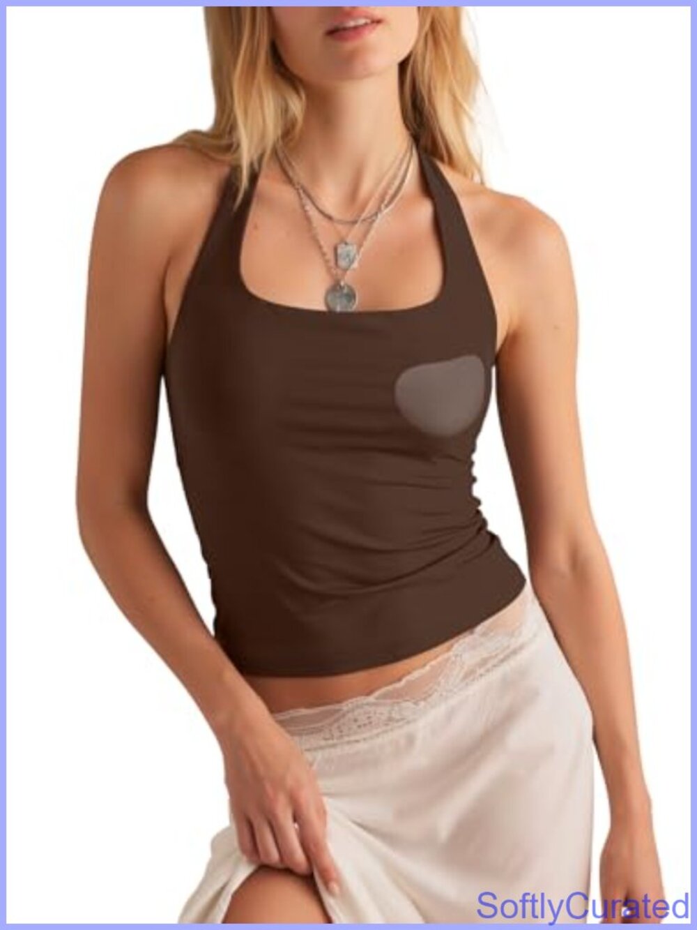 Double Lined Halter Tank Top Padded Sleeveless Crop Y2K